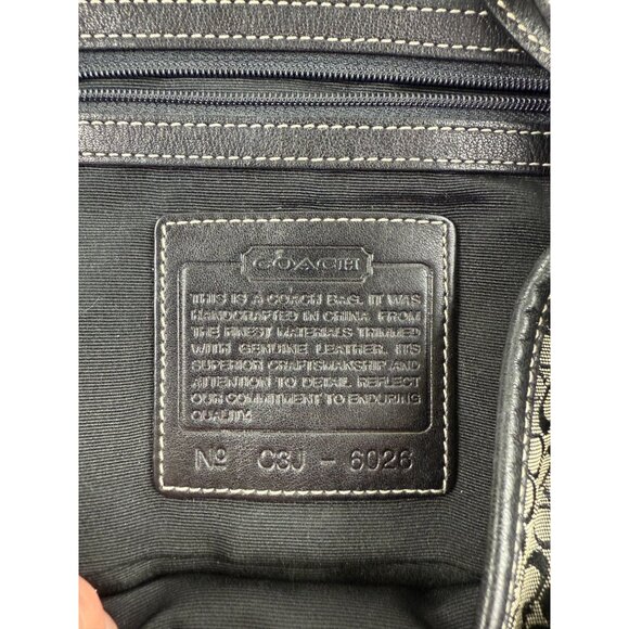 Coach Signature Hobo Shoulder bag Purse Black Leather Trimmed 6026 Authentic - Picture 5 of 7